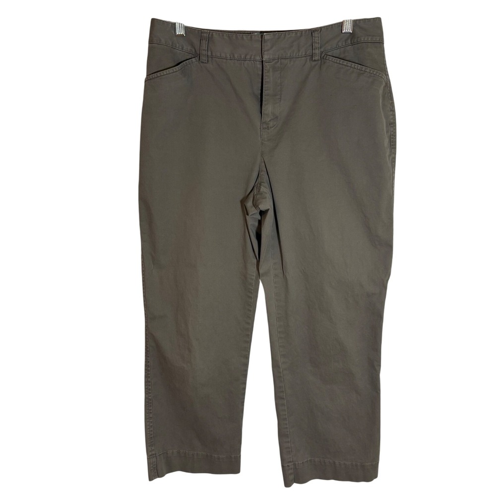 Eddie Bauer Olive Green Cropped Chinos Women's 10 Flat Front Mercer Fit Gorpcore